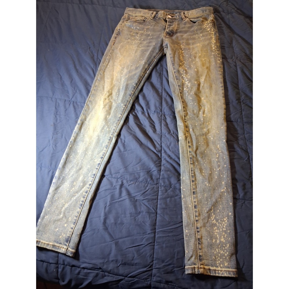 MNML Jeans Mens 30x32‎ Blue Slim Fit Distressed Paint Splatter Button Fly